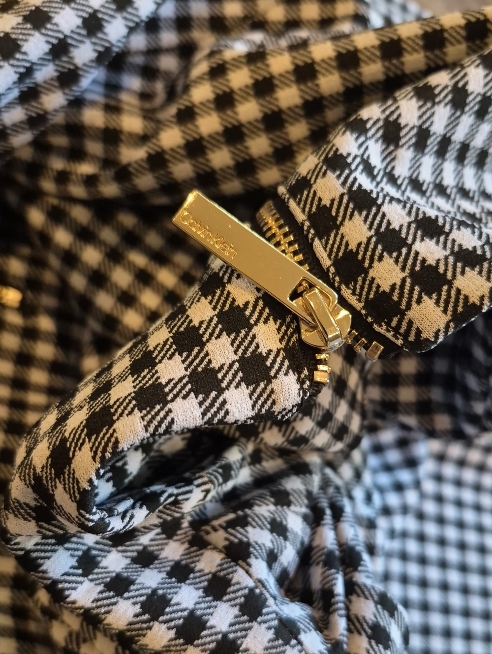 Calvin Klein Black & White Gingham Check Short Tulip Sleeve Sheath Midi Dress 2 - Picture 7 of 11